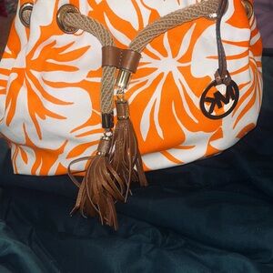 Michael Kors Floral Orange and White Shoulder Bag